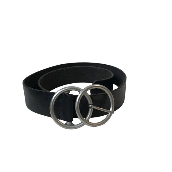 Urban Outfitters Black Leather Double Ring Buckle Belt Size M - Picture 1 of 6